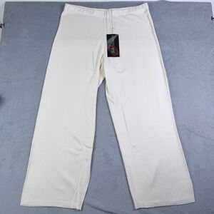 Silk Assets Womens 2X 100% Silk Knit Wide Leg Pants Ivory Cream Ribbed NWT